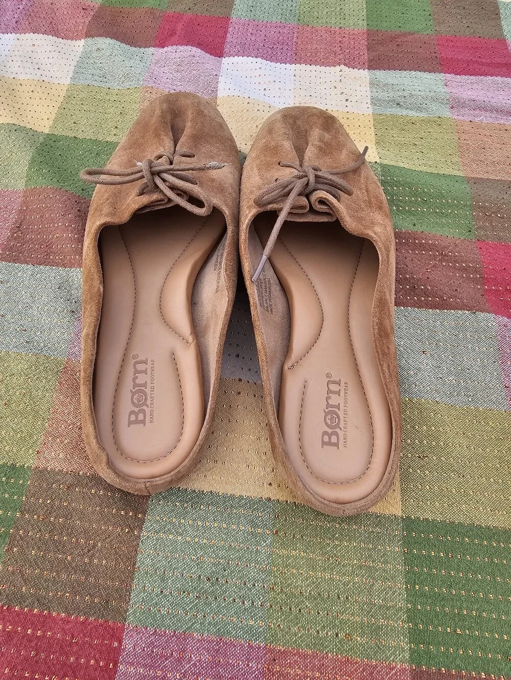 Born Handcrafted Footwear Women's 7.5 Tan Suede Slip On Mule Clogs Comfort Shoes